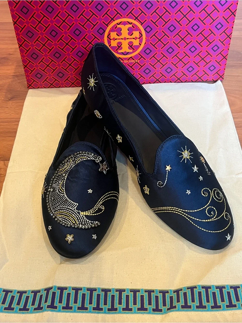 Tory Burch Olympia Perfect Navy Satin Loafer - Size 9.5 - NIB